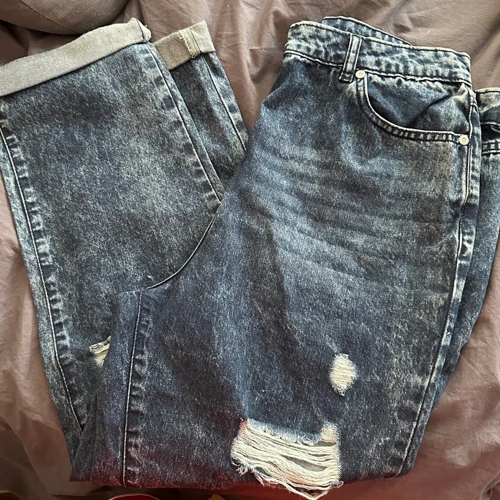 Parisian Ripped Dark Blue Acid Wash Boyfriend Jeans size 10 EUC